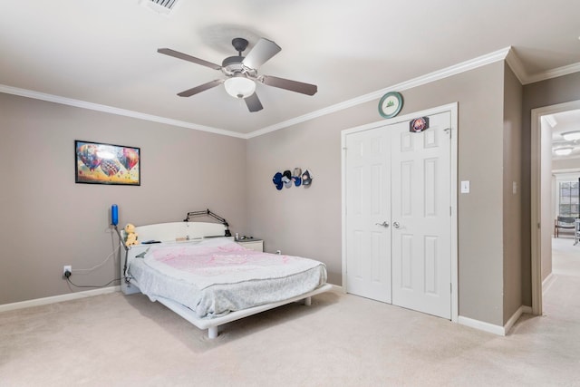 223 Maranes Cir, Maumelle, AR 72113 - bedroom featuring light colored carpet, baseboards, crown molding, and a closet