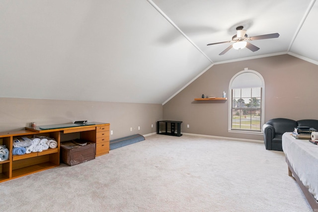223 Maranes Cir, Maumelle, AR 72113 - carpeted office space with vaulted ceiling, a ceiling fan, and baseboards