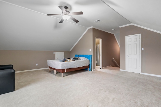 223 Maranes Cir, Maumelle, AR 72113 - carpeted bedroom featuring lofted ceiling, baseboards, and ceiling fan