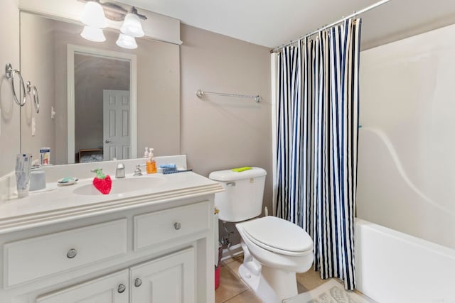 223 Maranes Cir, Maumelle, AR 72113 - bathroom with toilet, tile patterned floors, vanity, and shower / tub combo