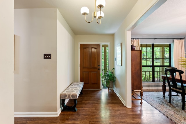 5623 Ridgeway Dr, Benton, AR 72019 - entrance foyer with baseboards, wood finished floors, and a chandelier