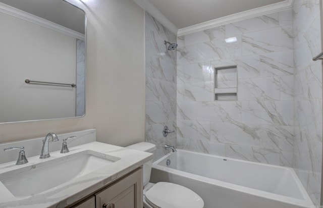 121 Majestic Cir, Maumelle, AR 72113 - bathroom with ornamental molding, toilet, shower / bath combination, and vanity