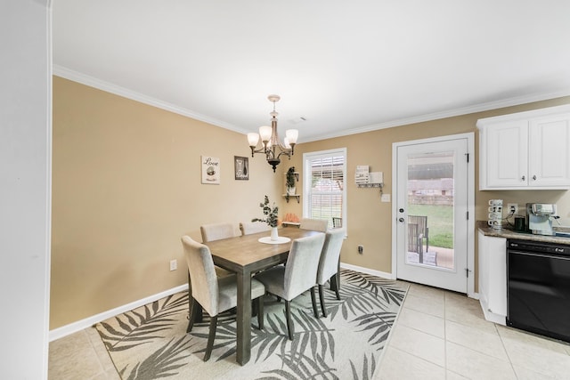 41 Winners Cir, Cabot, AR 72023 - dining area with a chandelier, ornamental molding, baseboards, and light tile patterned flooring
