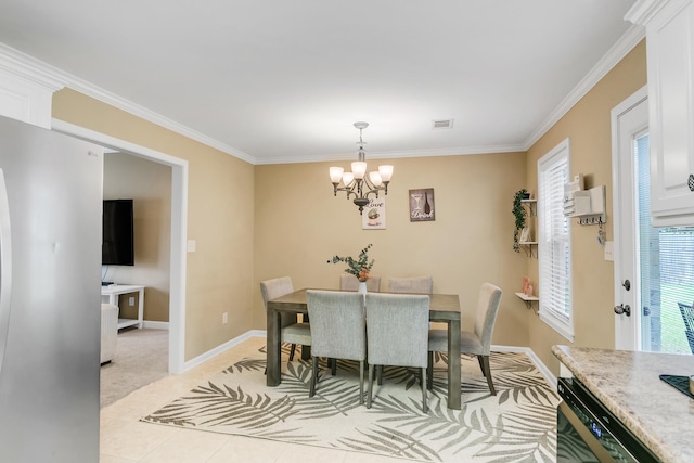41 Winners Cir, Cabot, AR 72023 - dining space featuring a chandelier, crown molding, baseboards, light colored carpet, and light tile patterned floors