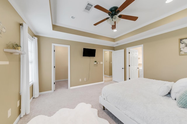 41 Winners Cir, Cabot, AR 72023 - bedroom with ornamental molding, a tray ceiling, recessed lighting, light colored carpet, and baseboards