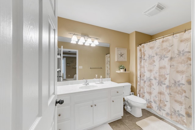 41 Winners Cir, Cabot, AR 72023 - bathroom with toilet, tile patterned flooring, vanity, and a shower with shower curtain