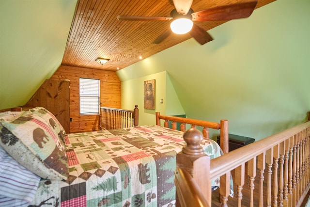 1 Kiwanie Crk, Cherokee Village, AR 72542 - bedroom with wood walls, lofted ceiling, wood ceiling, and a ceiling fan