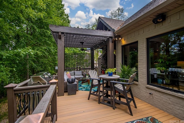 145 Cove Creek Ct, Little Rock, AR 72211 - deck with outdoor lounge area, a pergola, and outdoor dining area