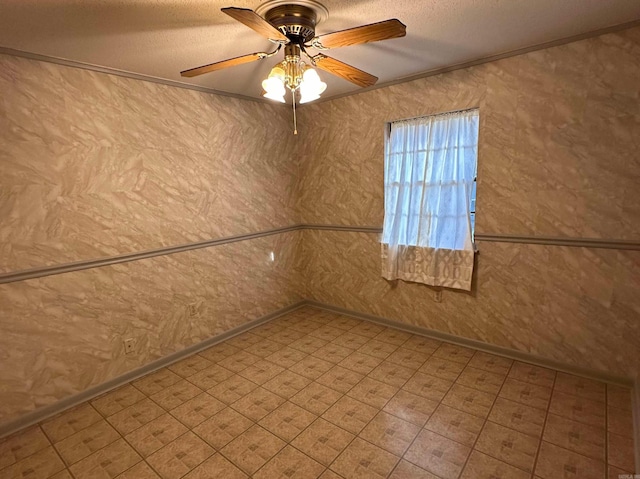 809 Emerald Gardens Dr, North Little Rock, AR 72118 - unfurnished room with crown molding, a ceiling fan, and a textured ceiling