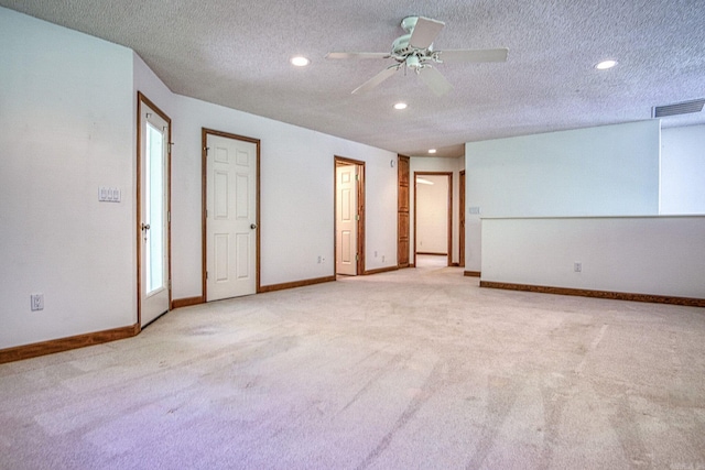16 Zutano Ln, Hot Springs Village, AR 71909 - spare room with recessed lighting, light colored carpet, a textured ceiling, ceiling fan, and baseboards