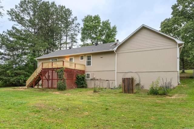 23 S Summit Dr, Cabot, AR 72023 - rear view of property with stairs, a yard, and a wooden deck
