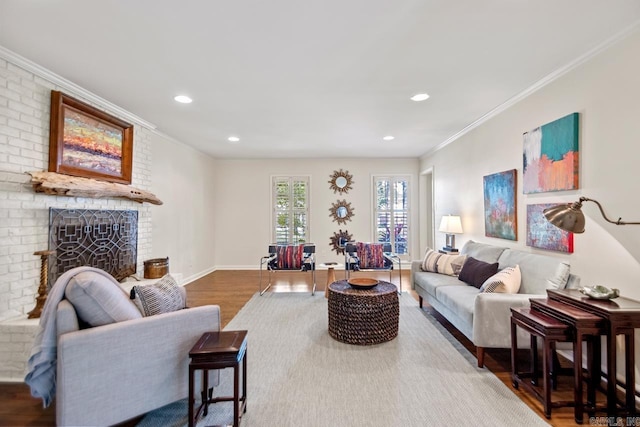 2820 N Rodney Parham Rd, Little Rock, AR 72212 - living area with ornamental molding, wood finished floors, a fireplace, and recessed lighting