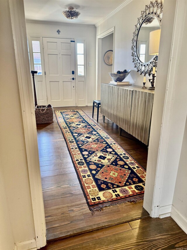 2820 N Rodney Parham Rd, Little Rock, AR 72212 - foyer entrance with crown molding, dark wood finished floors, and baseboards