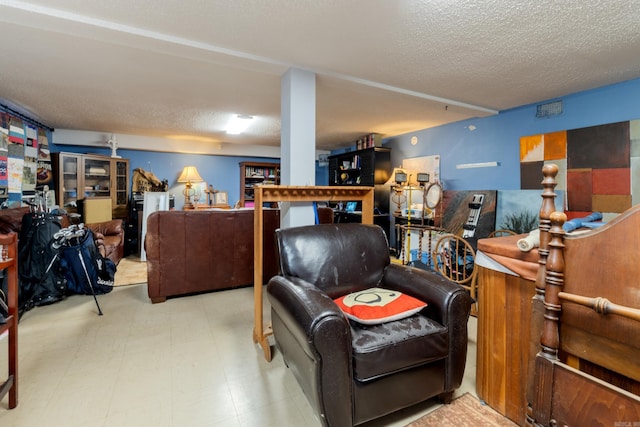 7104 Foxrun E End Dr, Mabelvale, AR 72103 - living room with a textured ceiling, a dry bar, and tile patterned floors