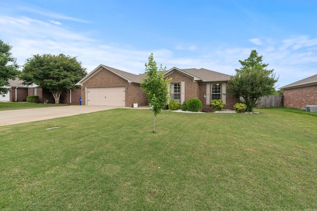 single story home featuring driveway, an attached garage, and brick siding