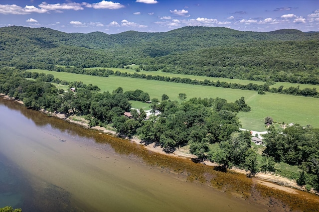 drone / aerial view of a water and mountain view