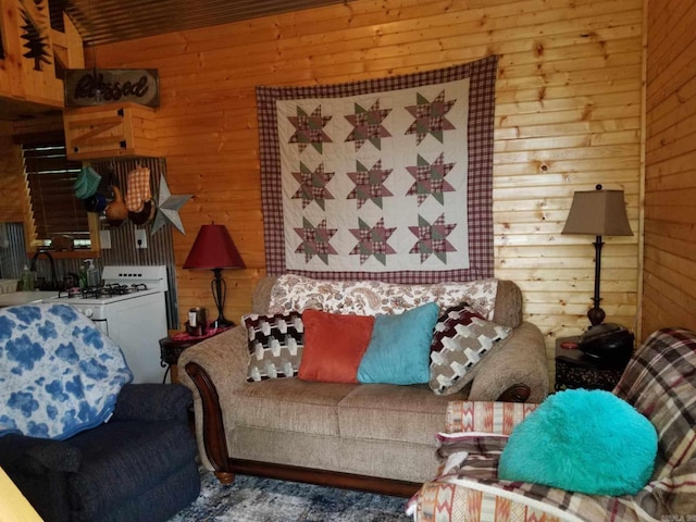 3227 Red Bluff Rd, Marshall, AR 72650 - living room featuring wooden walls
