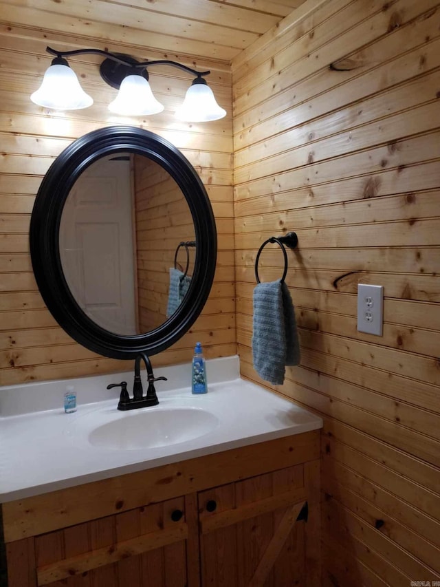3227 Red Bluff Rd, Marshall, AR 72650 - bathroom featuring vanity, wooden walls, and wood ceiling