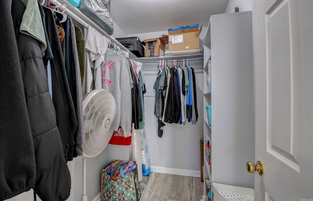 walk in closet featuring wood finished floors