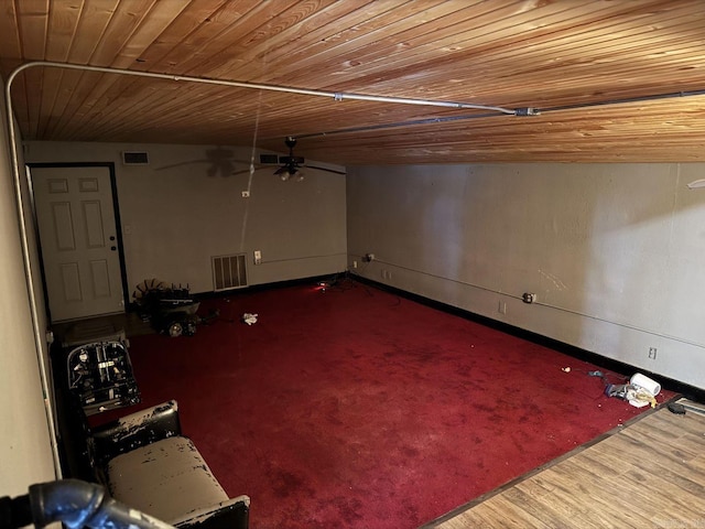 699 Ash Flat Dr, Ash Flat, AR 72513 - unfurnished living room featuring wood ceiling, ceiling fan, baseboards, and carpet floors