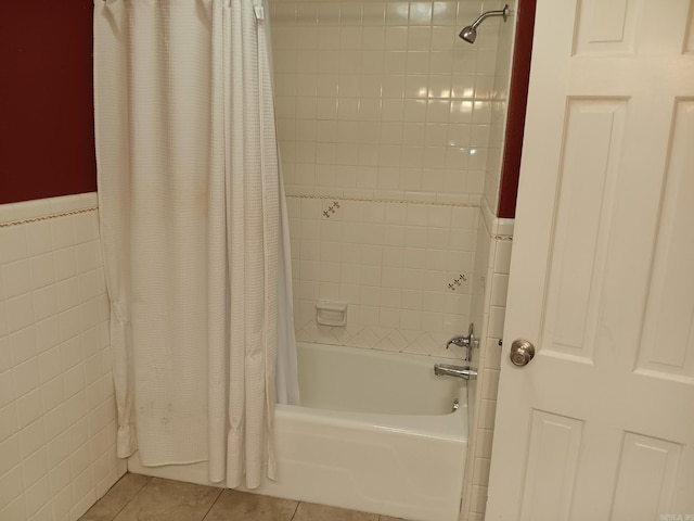 162 Cloverdale, Searcy, AR 72143 - full bathroom with tile patterned flooring, shower / bathtub combination with curtain, and tile walls