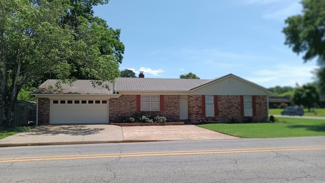 162 Cloverdale, Searcy, AR 72143 - ranch-style house with concrete driveway, a front lawn, an attached garage, brick siding, and metal roof