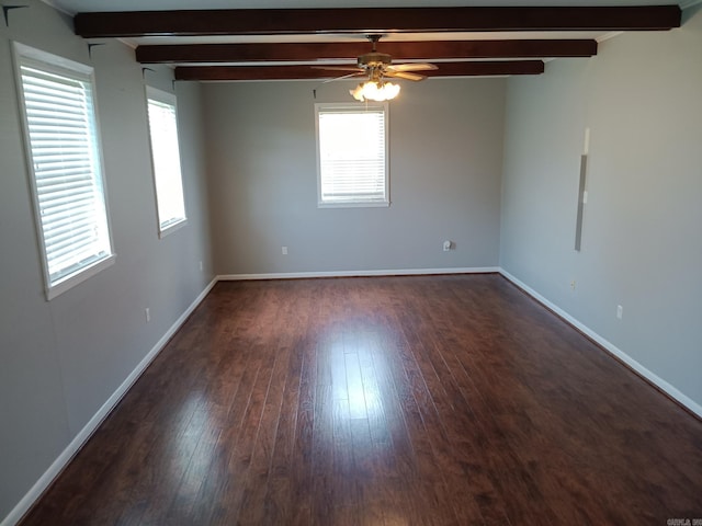 162 Cloverdale, Searcy, AR 72143 - spare room with beamed ceiling, a ceiling fan, plenty of natural light, dark wood finished floors, and baseboards