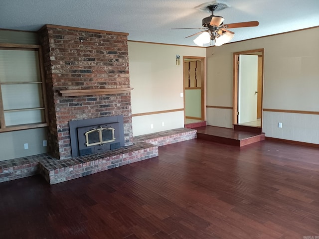 162 Cloverdale, Searcy, AR 72143 - unfurnished living room with wood finished floors, ceiling fan, wainscoting, crown molding, and a textured ceiling
