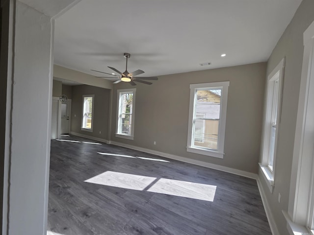 1017 Jefferson, Little Rock, AR 72204 - empty room featuring baseboards, dark wood-style flooring, a ceiling fan, and recessed lighting