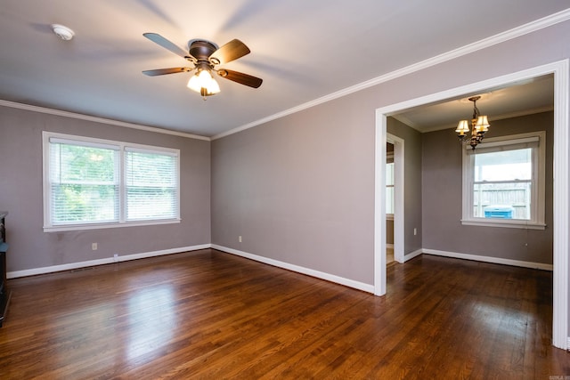 15 Coolwood Dr, Little Rock, AR 72202 - unfurnished room featuring healthy amount of natural light, a chandelier, wood finished floors, ceiling fan, and crown molding