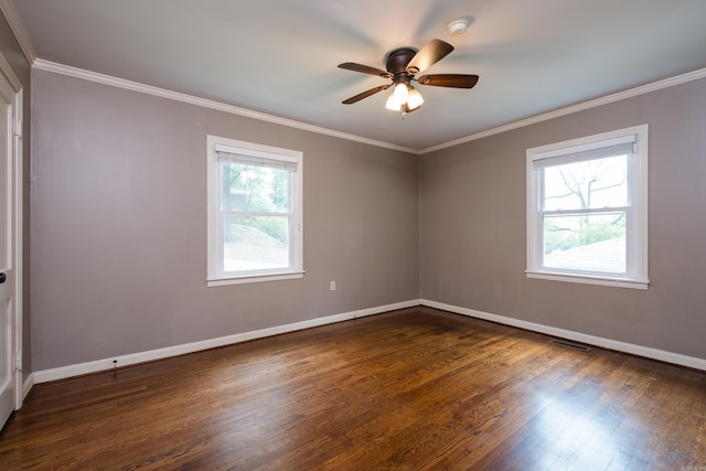 15 Coolwood Dr, Little Rock, AR 72202 - empty room with dark wood-style floors, baseboards, ceiling fan, and crown molding
