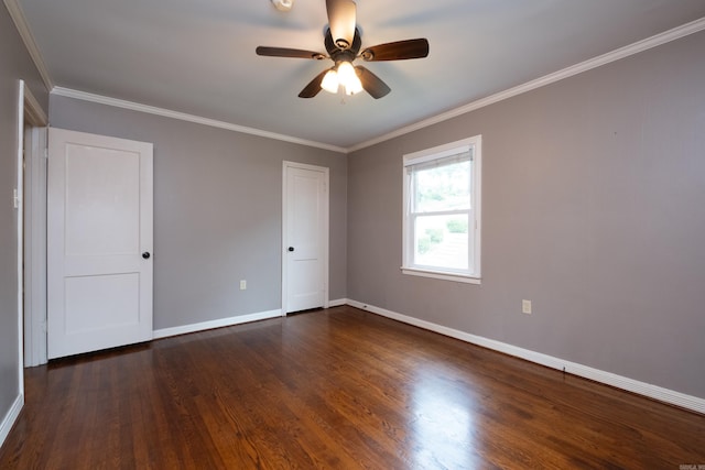 15 Coolwood Dr, Little Rock, AR 72202 - empty room featuring baseboards, ceiling fan, dark wood-type flooring, and ornamental molding