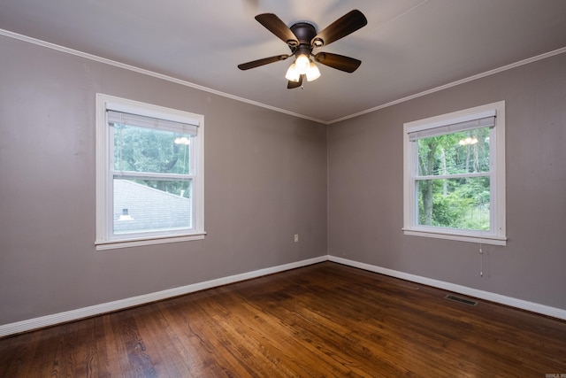 15 Coolwood Dr, Little Rock, AR 72202 - empty room with baseboards, dark wood finished floors, crown molding, and ceiling fan