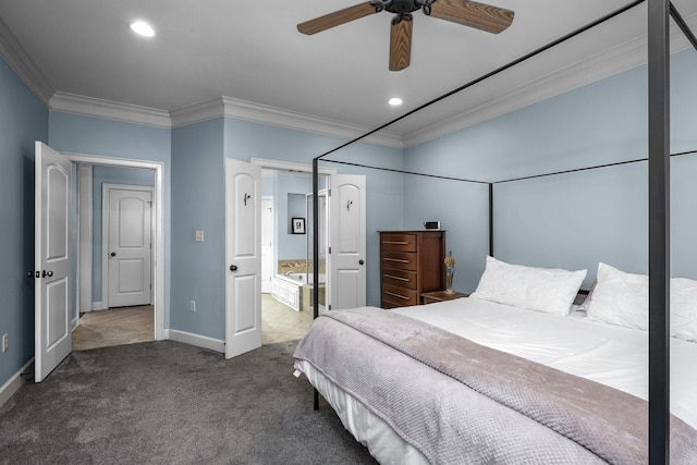 110 Clervaux Cir, Little Rock, AR 72223 - bedroom with ornamental molding, baseboards, carpet floors, recessed lighting, and ensuite bathroom