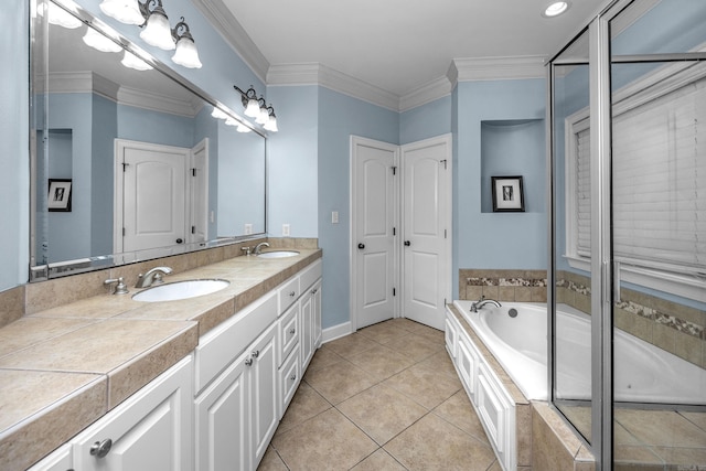 110 Clervaux Cir, Little Rock, AR 72223 - full bathroom with double vanity, tile patterned floors, a garden tub, and crown molding