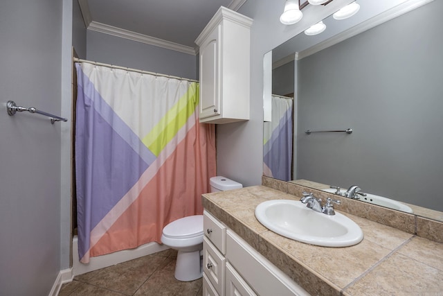 110 Clervaux Cir, Little Rock, AR 72223 - bathroom with ornamental molding, toilet, tile patterned floors, vanity, and shower / bath combination with curtain