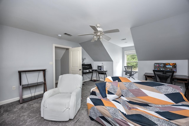 110 Clervaux Cir, Little Rock, AR 72223 - bedroom with an office area, carpet flooring, vaulted ceiling, baseboards, and ceiling fan