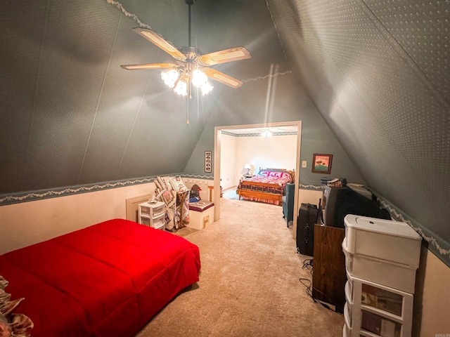 53 White Oak Cir, Searcy, AR 72143 - bedroom with carpet flooring, vaulted ceiling, and ceiling fan