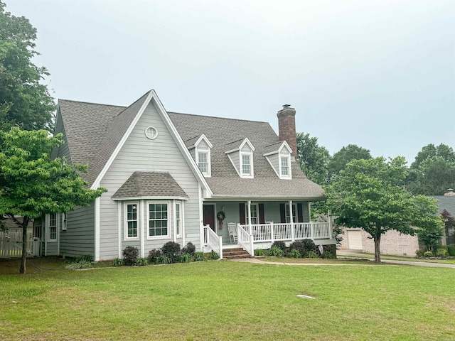 53 White Oak Cir, Searcy, AR 72143 - new england style home with covered porch, a chimney, a shingled roof, and a front yard