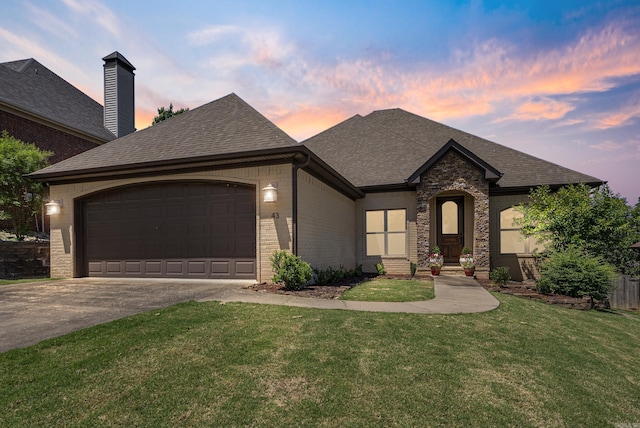 43 Tournay Cir, Little Rock, AR 72223 - french provincial home featuring driveway, roof with shingles, a front lawn, a garage, and a chimney