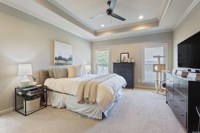 43 Tournay Cir, Little Rock, AR 72223 - bedroom featuring ornamental molding, a raised ceiling, light colored carpet, baseboards, and recessed lighting