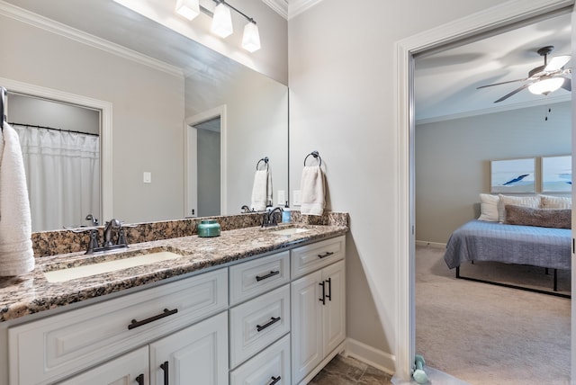 43 Tournay Cir, Little Rock, AR 72223 - full bathroom with ornamental molding, a ceiling fan, baseboards, double vanity, and ensuite bathroom
