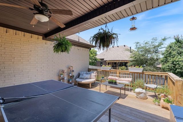 43 Tournay Cir, Little Rock, AR 72223 - wooden terrace featuring an outdoor hangout area and ceiling fan