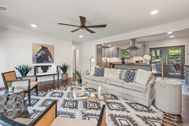 136 Buster Reed Dr, Hot Springs, AR 71913 - living room with wood finished floors, ceiling fan, recessed lighting, and baseboards