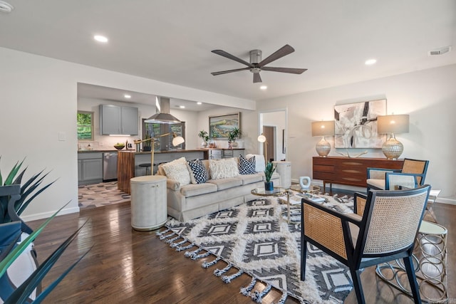 136 Buster Reed Dr, Hot Springs, AR 71913 - living area with ceiling fan, recessed lighting, wood finished floors, and baseboards