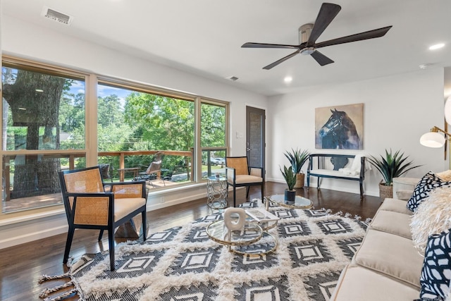 136 Buster Reed Dr, Hot Springs, AR 71913 - living room featuring ceiling fan, baseboards, recessed lighting, and wood finished floors
