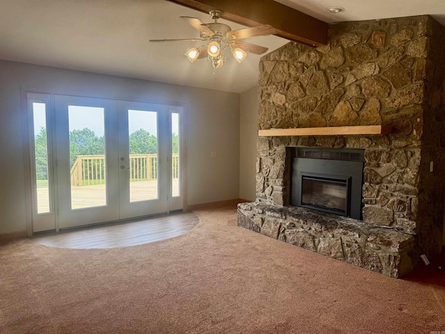 105 Traci Ln, Heber Springs, AR 72543 - unfurnished living room featuring carpet, french doors, ceiling fan, and baseboards