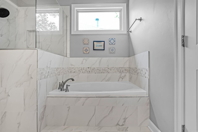 9224 Meadow Gardens Cir, Sherwood, AR 72120 - bathroom with a garden tub, healthy amount of natural light, and a shower