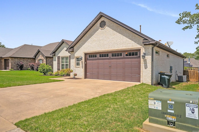 9224 Meadow Gardens Cir, Sherwood, AR 72120 - view of front facade with a garage, concrete driveway, cooling unit, and brick siding