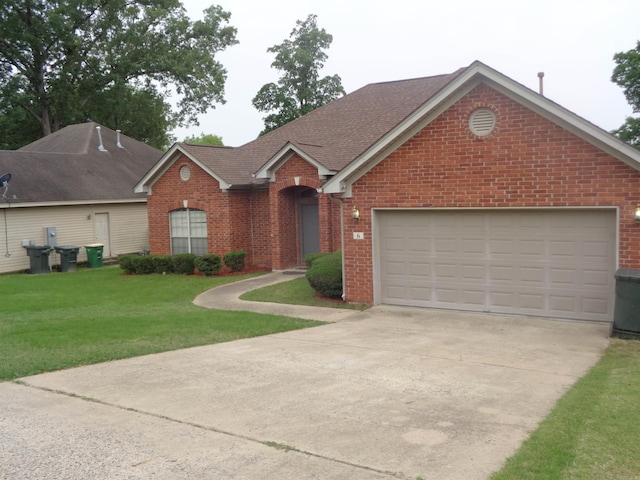 6 Jack Nicklaus Cv, Little Rock, AR 72210 - view of front of house featuring brick siding, concrete driveway, a front lawn, an attached garage, and roof with shingles